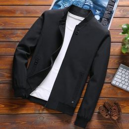 Men's Jackets Autumn Men Jacket Solid Color Stand Collar Long Sleeves Slim Fit Ribbed Cuff Baseball Coat Male Clothing Streetwear