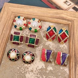 Stud Earrings Colorful Splicing Enamel Brincos Oil Painting Ear Vintage Fashion Jewelry For Women Girls