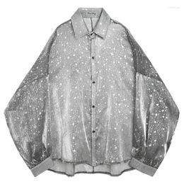 Men's Casual Shirts Men's Men Bat Long Sleeve Star Transparent Oversize Loose Male Streetwear Hip Hop Punk Gothic Party Night Club