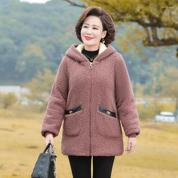 Women's Fur 2022 Winter Warm Parka Female Padded Clothing Fashion Loose Thicke Mid-Length Hooded Lamb Wool Jacket Women's Outerwear 5XL