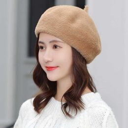 Beanie/Skull Caps Simple Women Rabbit Fur Knitted Berets Hats Casual Solid Color Autumn Girl Winter Hat Female Bonnet Caps Boina Feminino T221020
