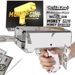 Money Shooter with 100PCS Prop Spray Toy Gun Cash Cannon Sier Plated Make It Rain Dollar Bill for Movies Wedding Birthday Party