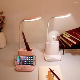 Table Lamps USB Rechargeable Led Lamp With Fan Touch Dimmable Desk Eye Protection Reading Light For Kid Phone Hoder Pen Hold