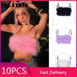 Women's T Shirts 10pcs Wholesale Items Summer Solid Colour Tube Top Sleeveless One Piece Fashion Y2K Sexy Feather Suspenders S10000