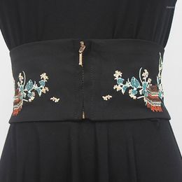 Belts SeeBeautiful Embroidery Stitching Elastic Zipper Waist Seal Wide Girdle Women Summer Autumn 2022 Fashion Tide Q441