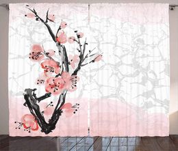 Curtain Floral Curtains Japanese Cherry Blossom Sakura Tree Branch Soft Pastel Watercolour Print Living Room Bedroom Window Drapes