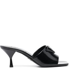 Women brand sandal slipper heeled slide shoes luxury designer Logo Leather Open-Toe Mules Square toe with box 35-43
