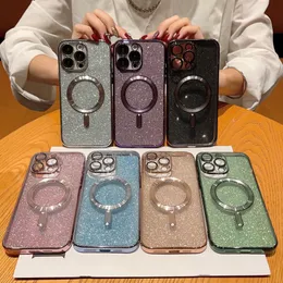 Luxury Phone Cases Plating Bing Glitter Clear Magnetic Wireless Charge Case For iPhone 14 13 12 11 Pro Plus Soft Silicone Cover