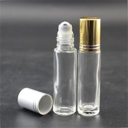 100pcs/lot 10ml Clear Thick Glass Roll On Essential Oils Perfume Bottles With Stainless Steel Roller Ball lin2896