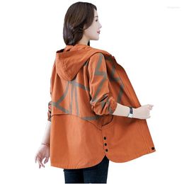 Women's Trench Coats 2022 Plus Size Middle-aged Women's Coat Spring Autumn Hooded Windbreaker Casual Tops Print Comfortable Outerwear