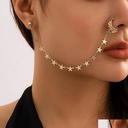 Nose Rings Studs Bohemia Sexy Women Geometric Metal Star Pendant Tassel Chain Clip Earrings Fake Nose Piercing Summer Jewelry Drop Dhmjg