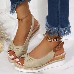 Sandals Women's Peep Toe Wedges Summer Non-slip Platform Gladiator Shoes Woman Flock Bowtie Sandalias De Mujer Plus Size 42