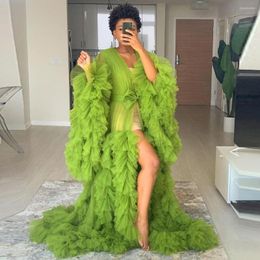 Party Dresses Tulle Maternity Robes Long Women Extra Puffy Sheer Custom Made Green Sexy Prom Over Gown Evening Dress