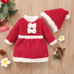 Girl Dresses Christmas Baby Girls Dress Long Sleeve Warm Plush With Hat Kids Two Piece Clothing Suit Toddler Cotton Outfits