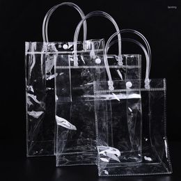 Gift Wrap 1Pcs Transparent Soft PVC Tote Packaging Bags With Hand Loop Clear Plastic Handbag Cosmetic Bag Shopping