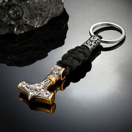 Keychains Vikings Thors Hammer Survival Rope Keychain Men's Stainless Steel Anchor Knife Pendant Paracord Keyring Handmade Norse Jewelry G221026