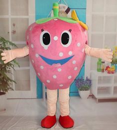 High quality hot pink colour happy face strawberry mascot costumes for adult to wear for sale