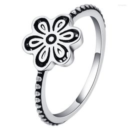 Wedding Rings Wedding Rings 2022 Collection Authentic Mystic Floral Flower Stackable Ring Cz Black Enamel Sier Filled Jewelrywedding Dhfpr