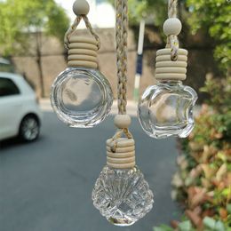 Small Glass Clear Empty Perfume Bottle Car Pendant Personalized Gifts Wood Cap Empty SN1247