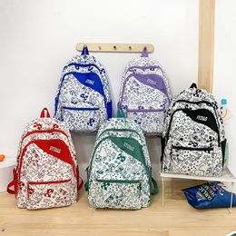 DHL50pcs School Bags Student Nylon Cartoon Prints Large Capacity Solid Backpack Bag Mix Colour