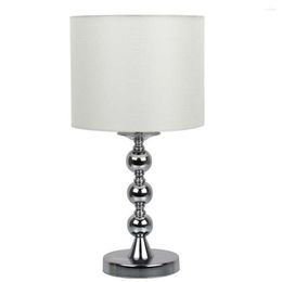 Table Lamps Modern 11" Chrome Bedroom Bedside Cylinder Fabrics Shade Living Room Desk Iron Study Lamp