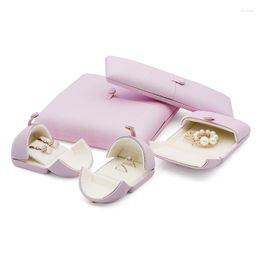 Gift Wrap Double-open Mesh Leather Creative Jewelry Box Pink Necklace Ring Earrings Set Boxes Pearl High-end