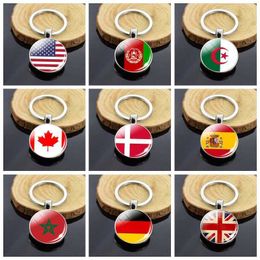 Keychains Double side Flag National Glass Ball USA United Kingdom Canada World s Keyring G221026