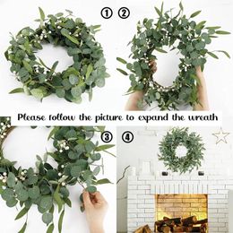 Decorative Flowers Simulation Eucalyptus Garland Green Plant Hanging Front Door Ornaments Rattan Wall Round Trim B7t7