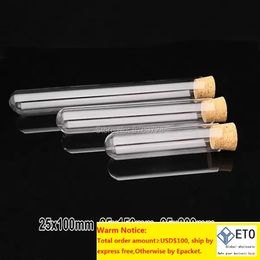 Transparent Round Glass Test Tube with Cork Stopper lab Flat mouth thickened Vial Bath Salt Containers Scientific Experiments Decorations