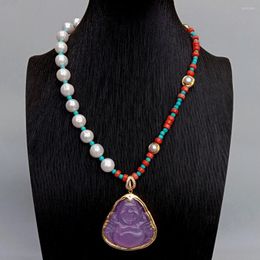 Choker Y.YING White Pearl Red Coral Blue Turquoise Necklace Purple Jade Buddha Pendant