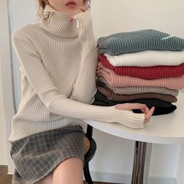 Women's Sweaters Warm Thick Autumn Winter Women Sweater Pullover Basic 2022 Ribbed Cotton Tops Knitted Solid Turtleneck With Thumb Hole