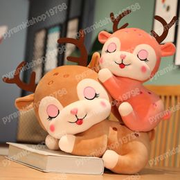 Cute Face Soft Sika Deer Plush Toy Stuffed Cartoon Animals Sleeping Elk Deer Lying Pillow Cushion Christmas Gift For Baby Girl
