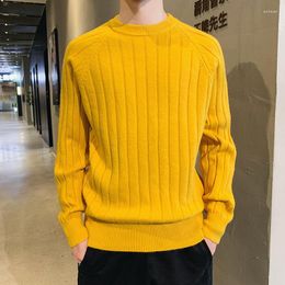 Men's Sweaters Autumn And Winter Men's Sweater Korean Yellow Trend Round Neck Thick Solid Color Base Shirt Men