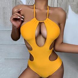 Women's Swimwear Women's Fashion Solid Colour Hollow Open Back Swimsuit 2022 Beach Bathing Suits Sexy Bikini Swimming Suit