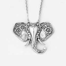 Chains Bohemian Spoon Elephant Necklace Vintage Silver Colour Pendant Necklaces Women Charm Chain Statement Party Jewellery