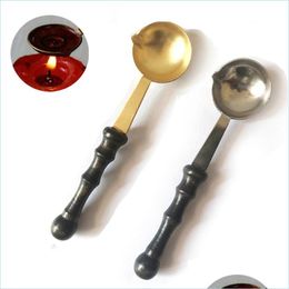 Party Favor Vintage Wooden Handle Fire Lacquer Spoon Party Favor Wedding Invitation Card Seal Accessories Stainless Steel Stamp Spoo Dh03N