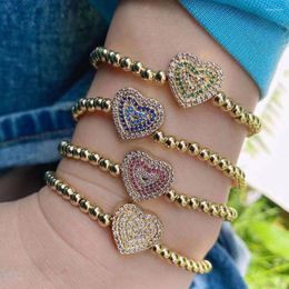 Charm Bracelets 5Pcs Fashion Cz Micro Pave Elastic Bracelet Copper Beads Beaded Heart Women Jewellery