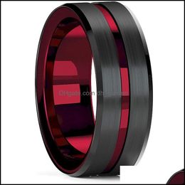 Wedding Rings Wedding Rings Fashion Men 8Mm Black Tungsten Celtic Dragon Ring Inlaid Purple Zircon Punk Stainless Steel Carbon Fibre Dhrlq