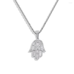 Pendant Necklaces Iced Out Hamsa Hand Necklace For Men Women 2 Colours Cubic Zirconia Fashion Hiphop Jewellery