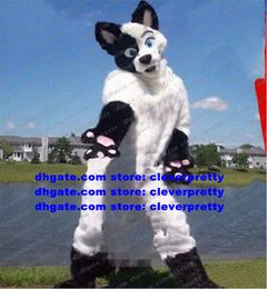 White Long Fur Furry Fox Mascot Costume Wolf Husky Dog Fursuit Adult Cartoon Character Outfit Suit Symbolic Ambassador Artist Programme zz7592