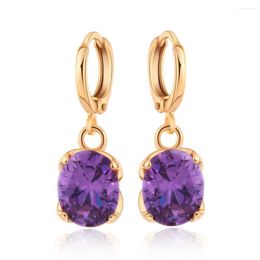Dangle Earrings Oval Gems 6 Color Options Zircon Crystal Gold Earring For Women M03-ER0551