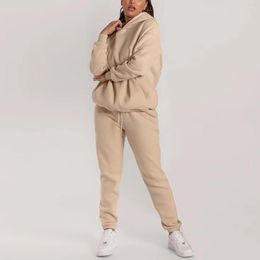 Women's Two Piece Pants Activewear 2 Pcs/Set Trendy Loose Thick Autumn Hoodie Sweatpants Suit Soft Women Tracksuit Elastic Waist For Sports