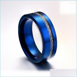 Wedding Rings Wedding Rings Fashion 8Mm Men Blue Tungsten Ring Sier Colour Meteorites Inlaid Steel For Band Jewellery Giftwedding Brit2 Dhzjd