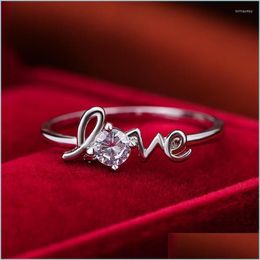 Wedding Rings Wedding Rings Cute Female Love Letter Ring Sier Colour Band Finger Jewellery Promise Engagement For Womenwedding Brit22 D Dhjtf