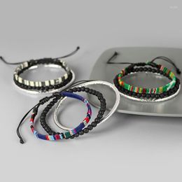 Strand 3pcs/Set Colourful Rope Wrap Braid Bracelet Set Lava Stone Bracelets Handmade Wristband For Men Jewellery Friendship