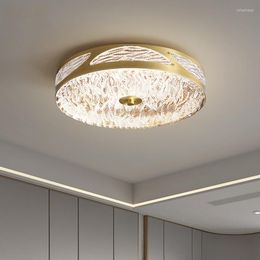 Ceiling Lights JMZM Copper Gold Lamp Light Luxury Texture Water Indoor LED Glass For Living Room Study Bedroom Round