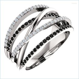 Wedding Rings Wedding Rings Huitan Twist Ethnic Style Women Finger With Black White Stone Micro Paved Surprise Gift For Trendy Jewel Dhw4I