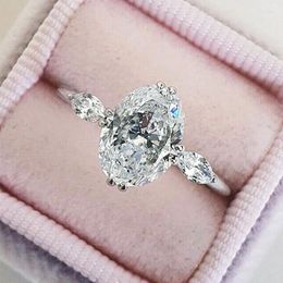Wedding Rings Fashion Oval Cut Cubic Zirconia Engagement Party Silver Plated Women Elegant Anniversary Jewellery Gift