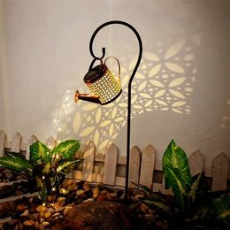 Garden Decorations Solar Powered Watering Can Sprinkles Fairy Waterproof Shower Art LED Light Lantern For Outdoor Lawn Courtyard Decoration 221025