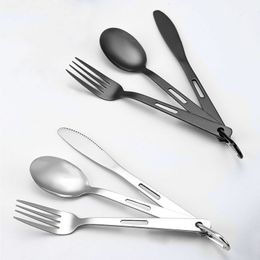 Black Portable Flatware Knife Fork Spoon Set 3pcs Home Use Travel Camping Cutlery Set